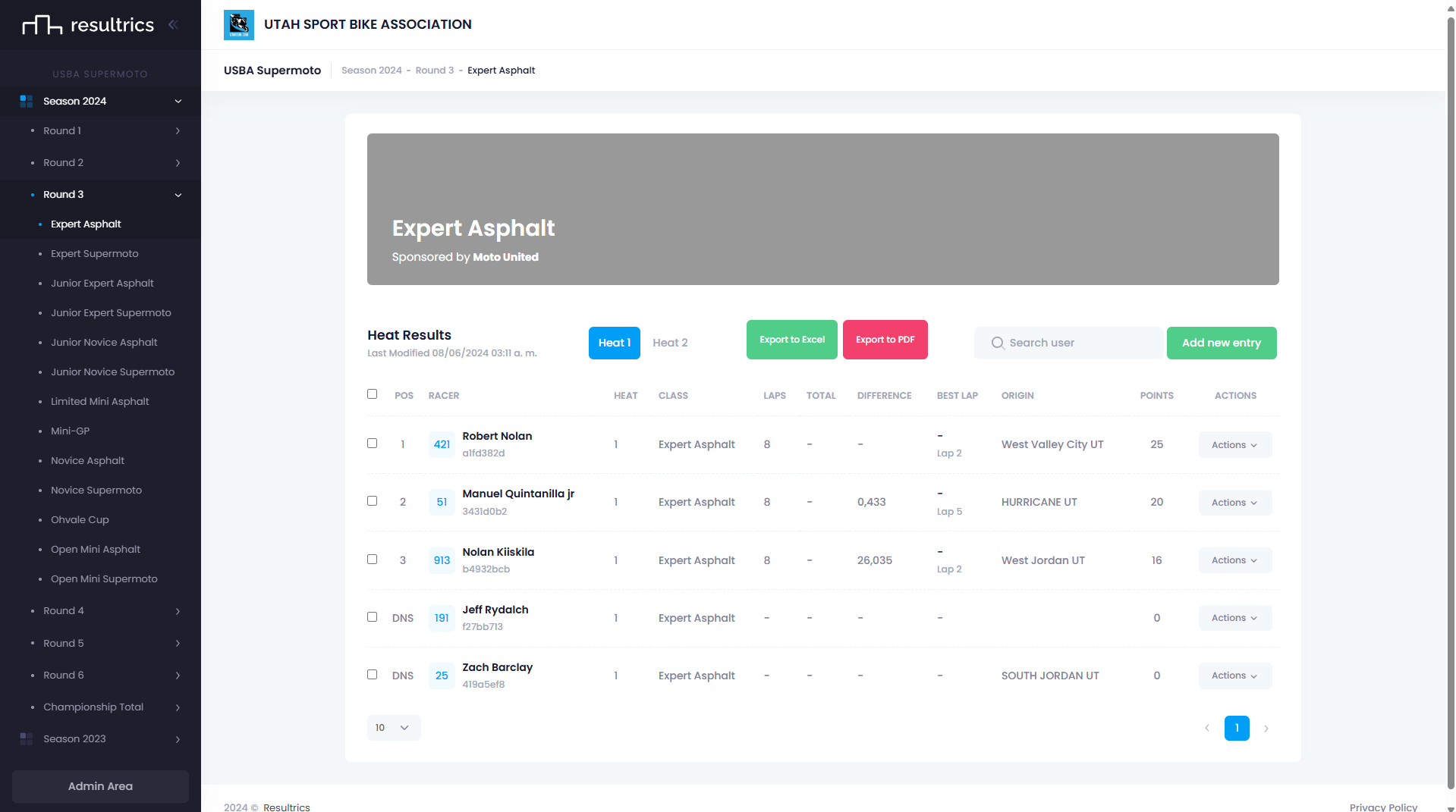 Championship standings view